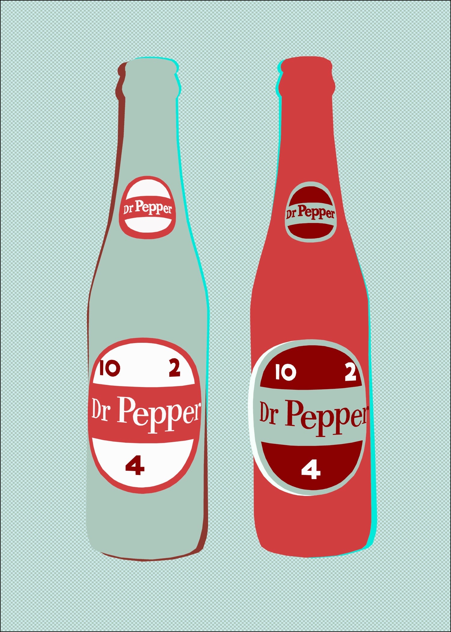 Dr Pepper Art and Decor - Texas Pop Art Twin 10 2 4 Bottles | Betsy Crum Art Crum Art