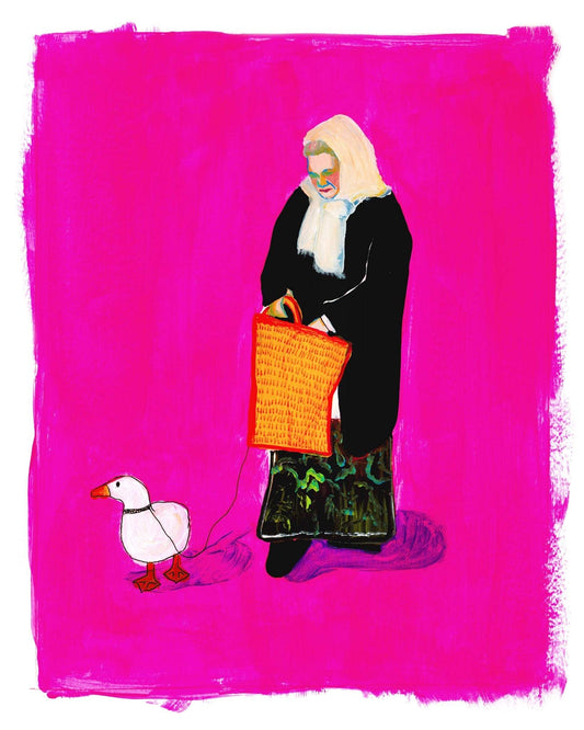 Duck Lady with Goose Print | Whimsical Folk Art | Caya Crum Art