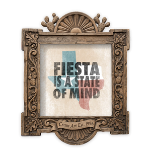 Fiesta State of Mind — San Antonio art print by Betsy Crum in a square carved wood frame