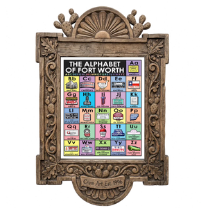 Alphabet Nursery Decor — Fort Worth art print by Betsy Crum in a carved wood frame