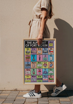Alphabet Nursery Decor Fort Worth art print by Betsy Crum — framed with velvet mat