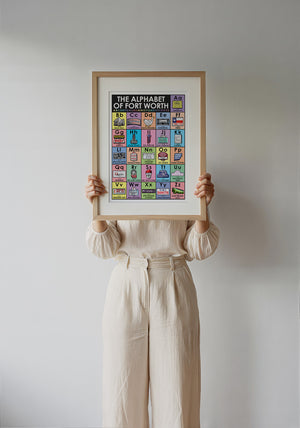 Alphabet Nursery Decor Fort Worth art print by Betsy Crum — framed with velvet mat