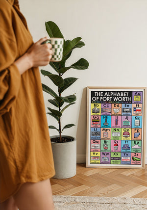 Alphabet Nursery Decor Fort Worth art print by Betsy Crum — framed with velvet mat