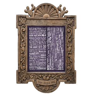 Street Names Map — Fort Worth art print by Carl Crum in a carved wood frame