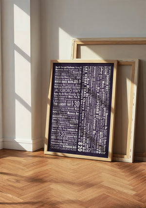 Fort Worth Street Names Map art print by Carl Crum — neutral frame room mockup