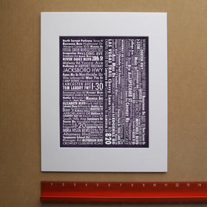 Fort Worth street names map print by Carl Crum, hand-signed vertical print