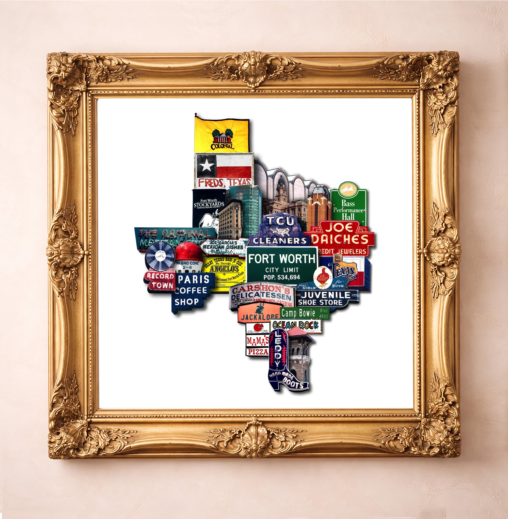 Fort Worth Art - Texas Shaped Art Print | Carl Crum