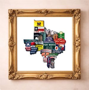 Fort Worth Art - Texas Shaped Art Print | Carl Crum
