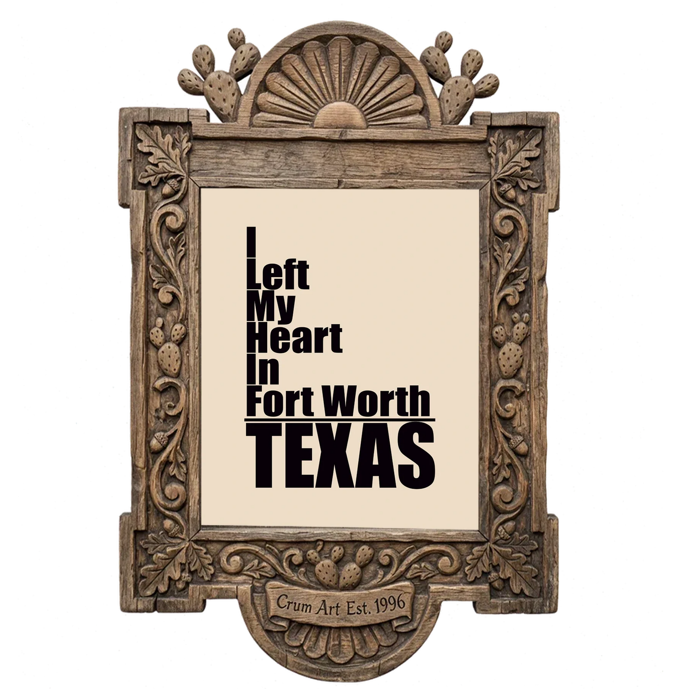 I Left My Heart — Fort Worth art print by Betsy Crum in a carved wood frame