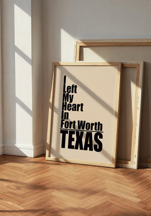 I Left My Heart Fort Worth art print by Betsy Crum — neutral frame room mockup