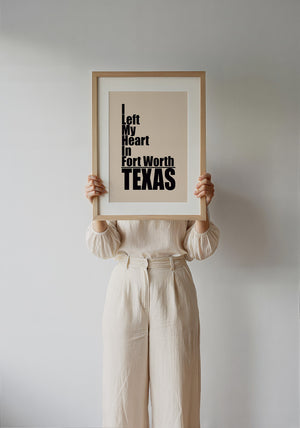 I Left My Heart Fort Worth art print by Betsy Crum — framed with velvet mat