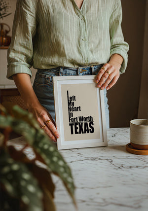 I Left My Heart Fort Worth art print by Betsy Crum — neutral frame room mockup