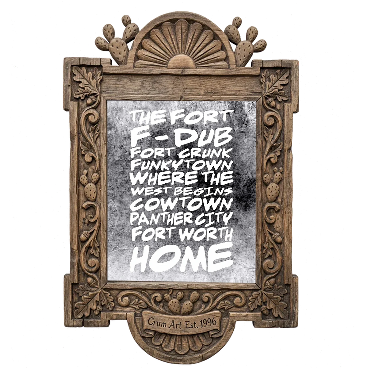 Fort Worth Nicknames — Fort Worth art print by Betsy Crum in a carved wood frame