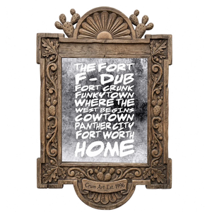 Fort Worth Nicknames — Fort Worth art print by Betsy Crum in a carved wood frame