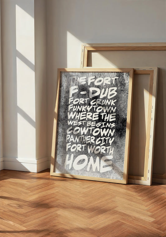 Fort Worth Nicknames Fort Worth art print by Betsy Crum — neutral frame room mockup