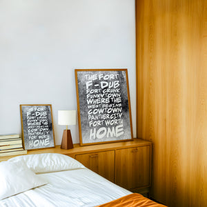 Fort Worth Nicknames Fort Worth art print by Betsy Crum — framed in a wood-accent room