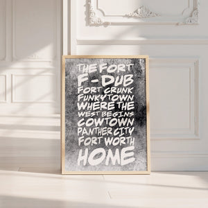 Fort Worth Nicknames Fort Worth art print by Betsy Crum — neutral frame room mockup