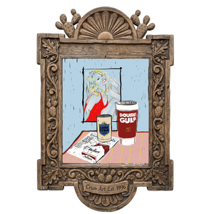 Red Swimsuit Poster Still Life — Farrah Fawcett art print by Betsy Crum in a carved wood frame