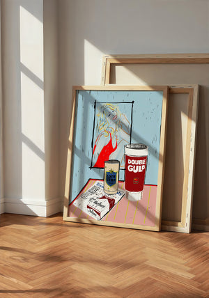 Farrah Fawcett Still Life Texas art print by Betsy Crum — neutral frame room mockup