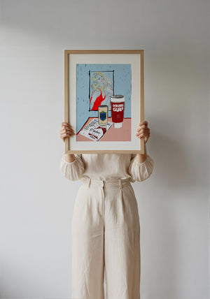Farrah Fawcett Still Life Texas art print by Betsy Crum — framed with velvet mat