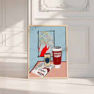 Farrah Fawcett Still Life Texas art print by Betsy Crum — neutral frame room mockup