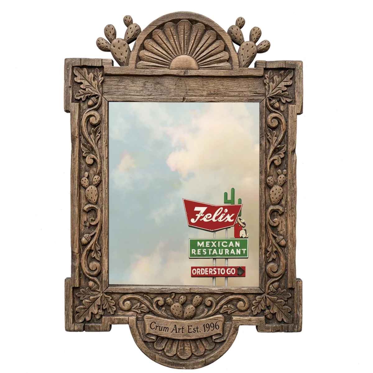 Felix Restaurant — Houston art print by Betsy Crum in a carved wood frame