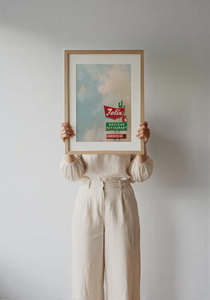 Felix Restaurant Houston art print by Betsy Crum — framed with velvet mat
