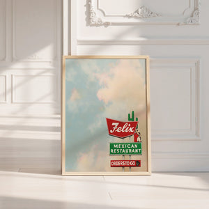 Felix Restaurant Houston art print by Betsy Crum — neutral frame room mockup