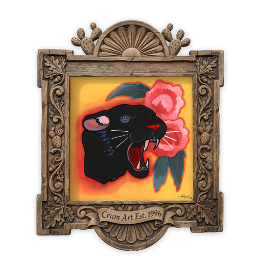 Panther City — Fort Worth art print by Caya Crum in a square carved wood frame