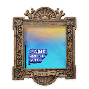 Paris Coffee Shop — Fort Worth art print by Betsy Crum in a square carved wood frame