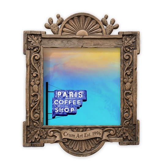 Paris Coffee Shop — Fort Worth art print by Betsy Crum in a square carved wood frame