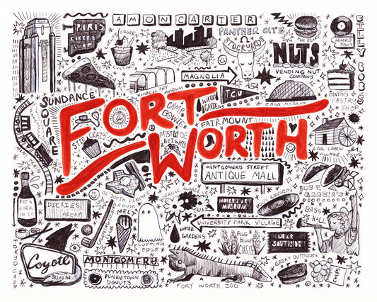 Fort Worth Art Print — Fort Worth Icons Pen and Ink Illustrations and Art | Caya Crum Art Crum Art