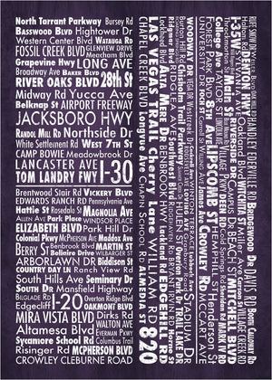Fort Worth Art Print — Fort Worth Map Wall Decor Street Names Black and White Print | Carl Crum Art Crum Art