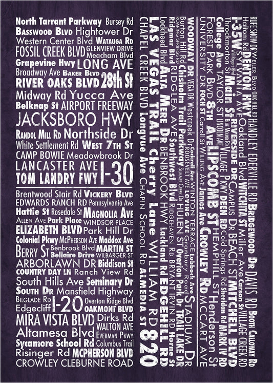 Fort Worth Art Print — Fort Worth Map Wall Decor Street Names Black and White Print | Carl Crum Art Crum Art