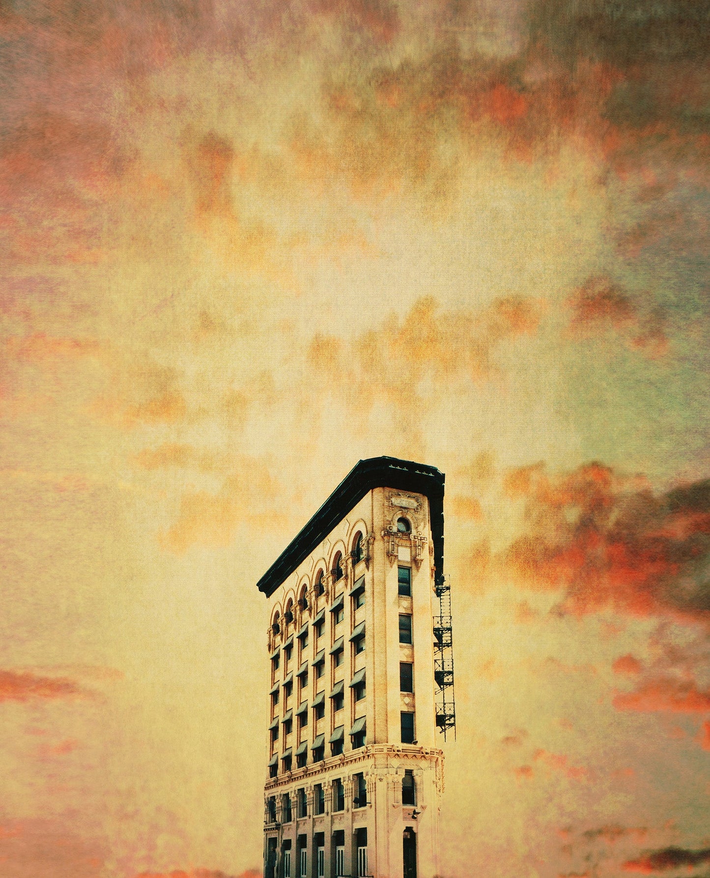 Fort Worth Art Prints — Flat Iron Building in Fort Worth with Moody Sky Art by Betsy Crum Art