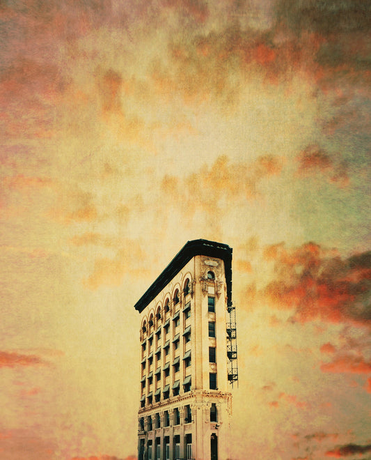 Fort Worth Art Prints — Flat Iron Building in Fort Worth with Moody Sky Art by Betsy Crum Art