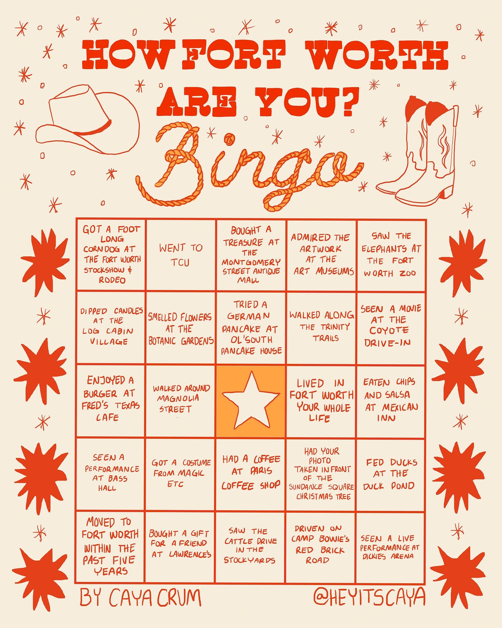 Fort Worth Art Prints — Fort Worth Bingo Card Beige Edition 1 Print| Caya Crum Art Crum Art