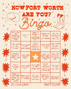 Fort Worth Art Prints — Fort Worth Bingo Card Beige Edition 1 Print| Caya Crum Art Crum Art