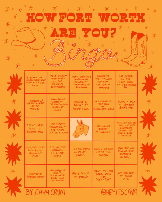 Fort Worth Art Prints — Fort Worth Bingo Card Orange Edition | Caya Crum