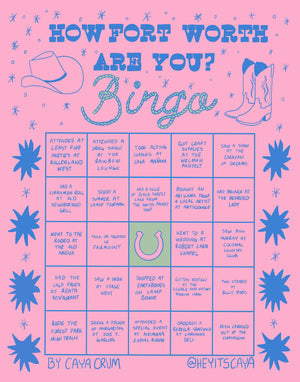 Fort Worth Art Prints — Fort Worth Bingo Card Pink Edition 3 Print | Caya Crum Art Crum Art