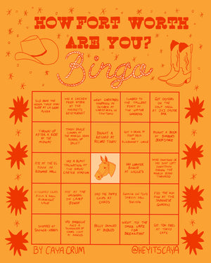 Fort Worth Art Prints — Fort Worth Bingo Card Print Orange Edition 4 | Caya Crum Art Crum Art