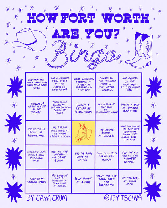 Fort Worth Art Prints — Fort Worth Bingo Card Purple Edition | Caya Crum