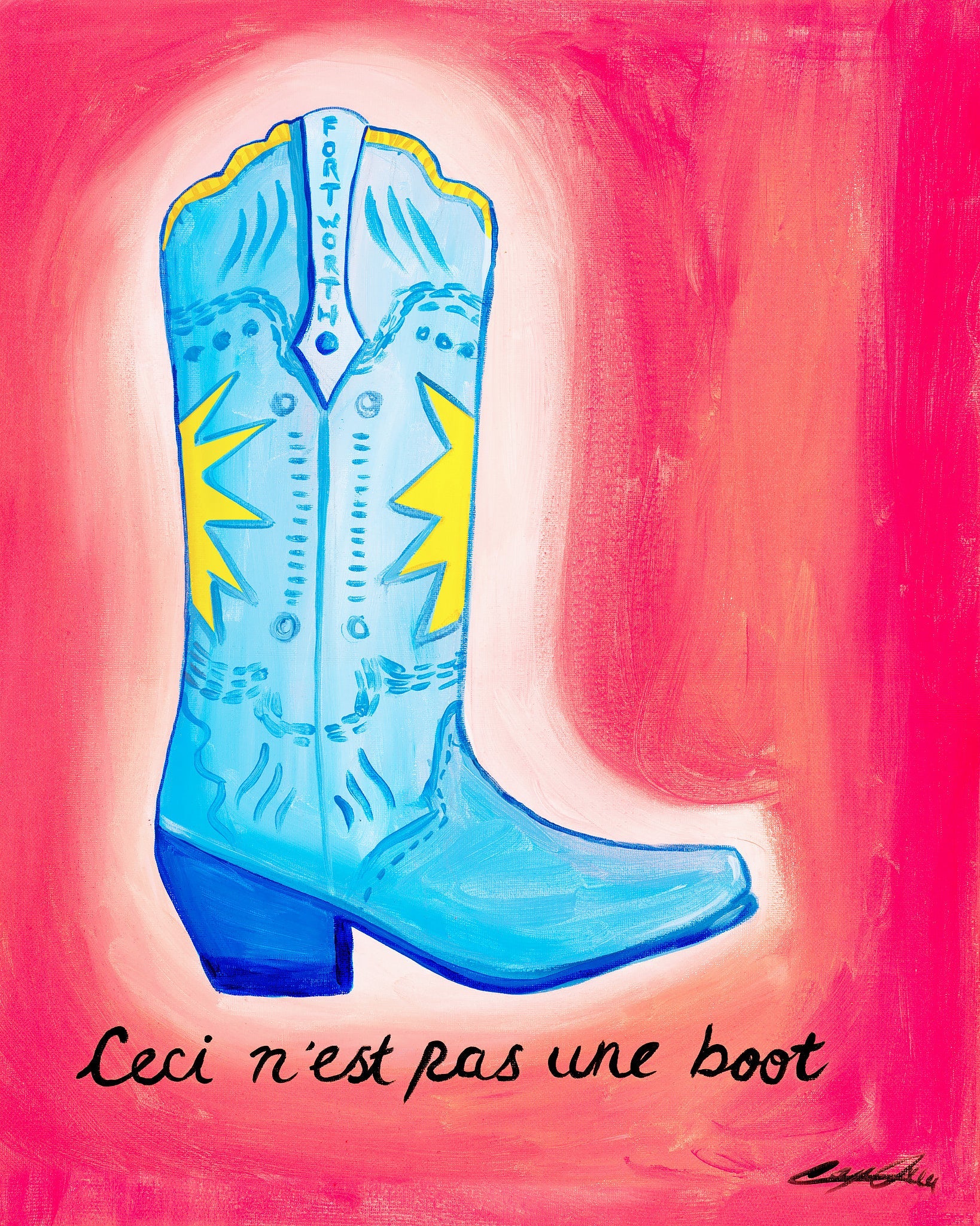 Fort Worth Art Prints — Fort Worth Cowboy Boot in Pink Wall Decor | Caya Crum Crum Art