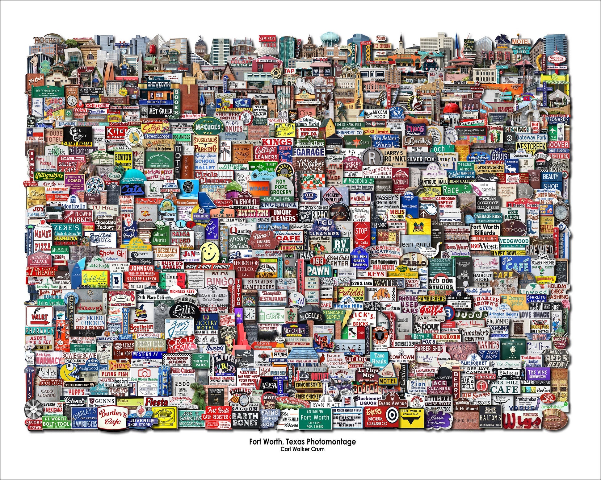 Fort Worth Art Prints — Fort Worth Signs and Landmarks NEW ish Photomontage | Carl Crum Art Crum Art