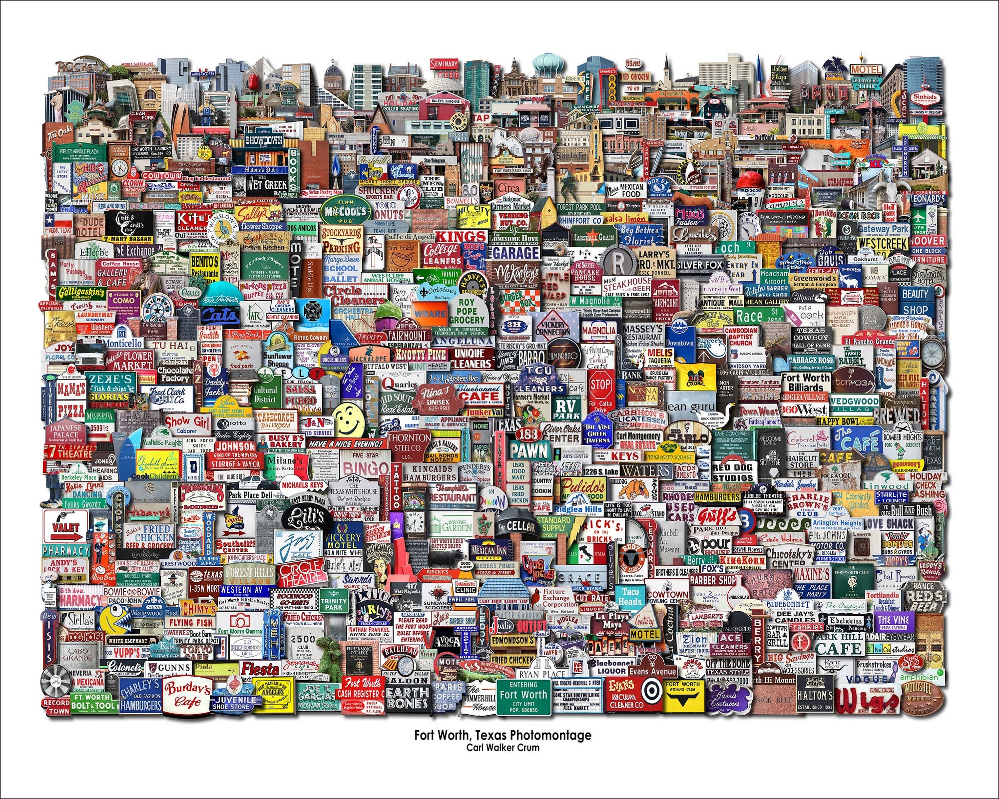 Fort Worth Art Prints — Fort Worth Signs and Landmarks NEW ish Photomontage | Carl Crum Art Crum Art