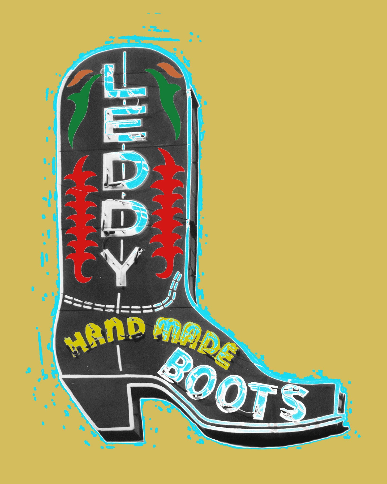Fort Worth Art Prints — Leddy Boot Print Pop Art Ochre | Betsy Crum Art Crum Art
