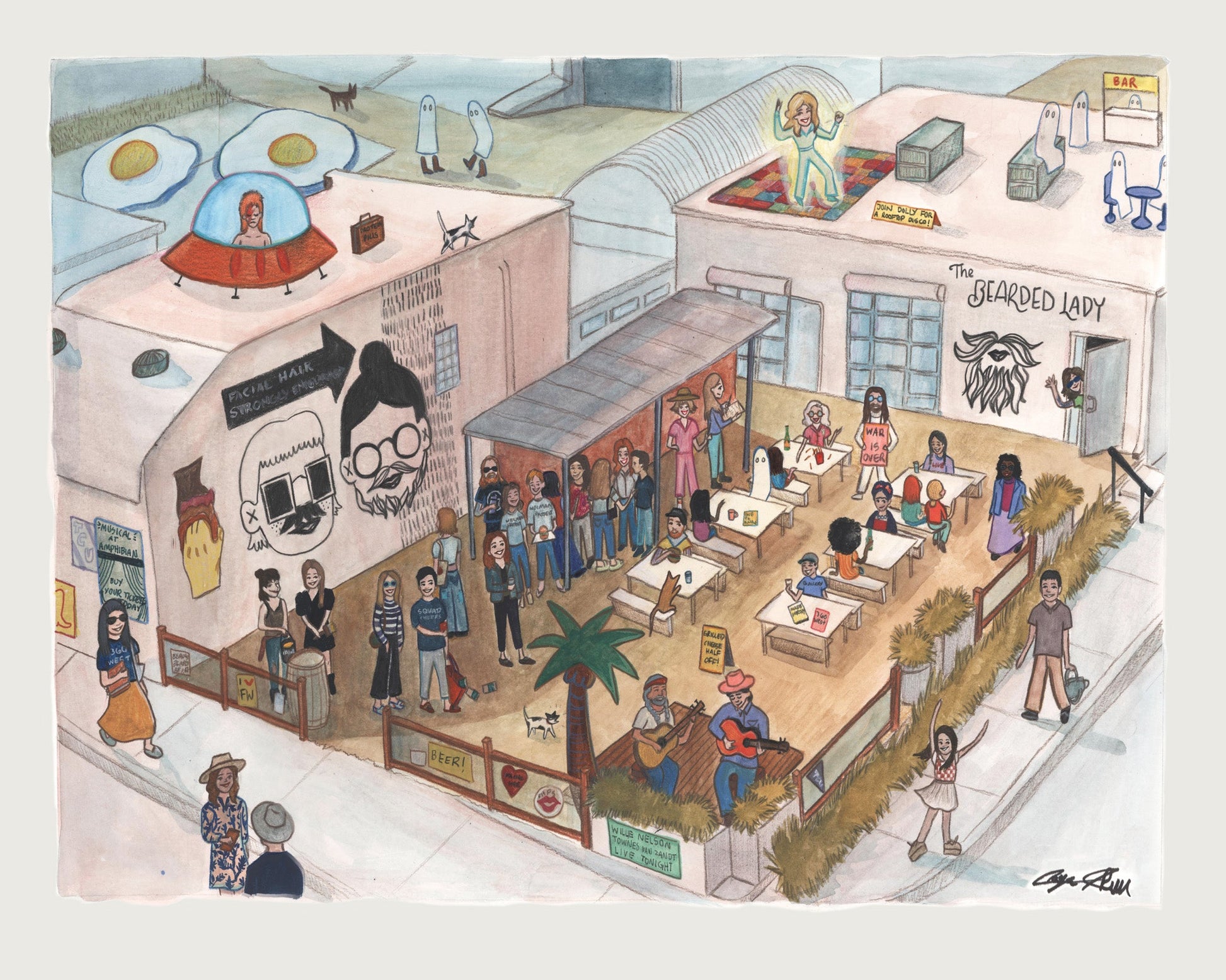 Fort Worth Art Prints — Near Southside Fort Worth Magnolia Bearded Lady Illustration and Print | Caya| Crum Art