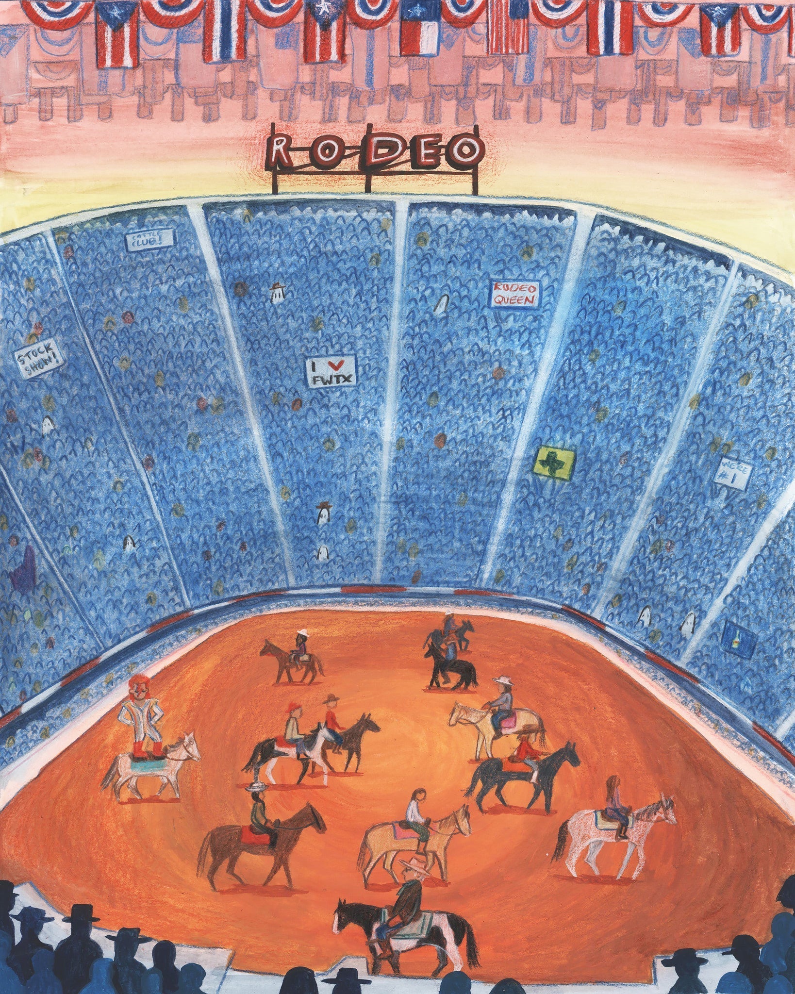 Fort Worth Art Prints — Rodeo Arena Crowd Illustration | Caya Crum Art Crum Art