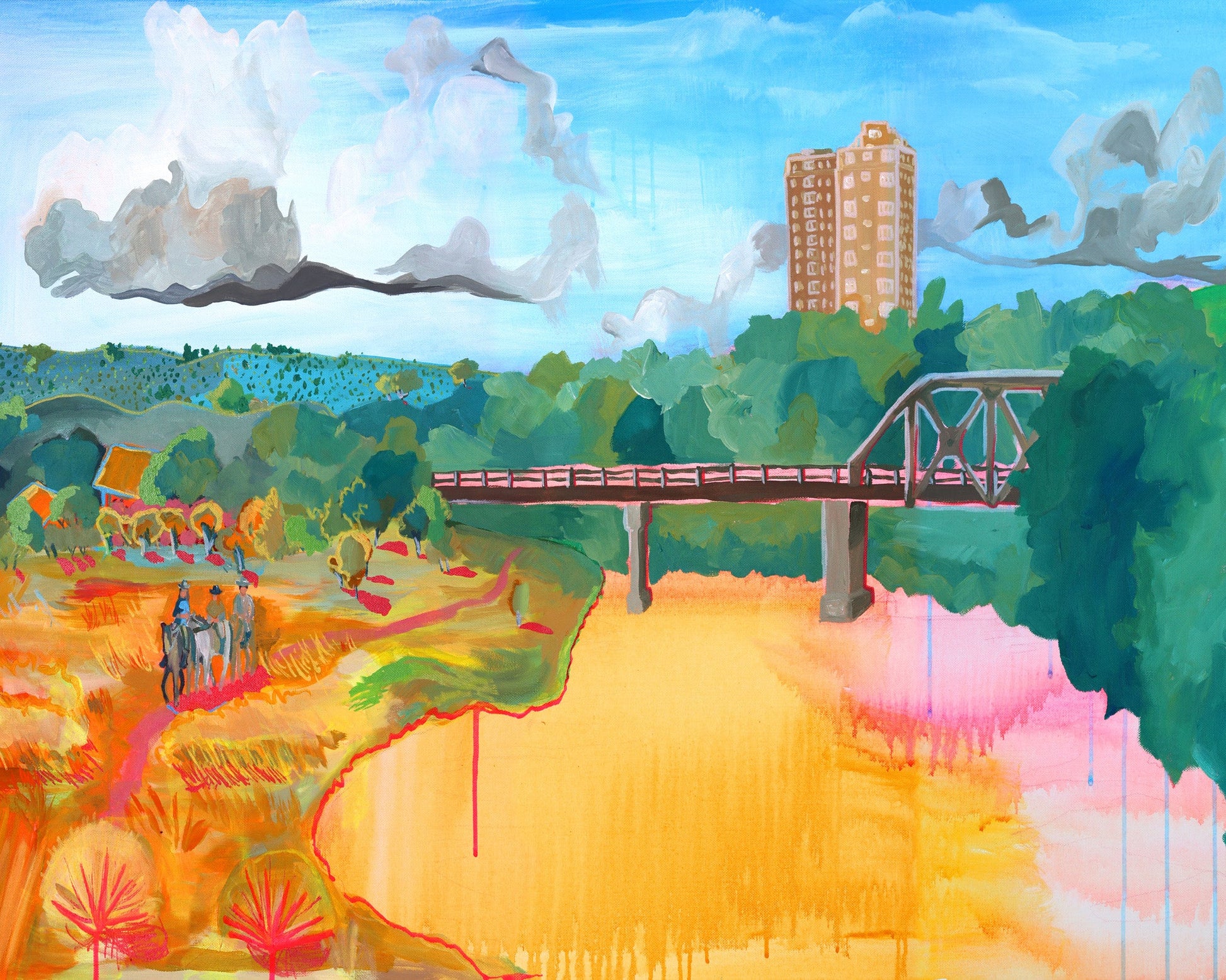 Fort Worth Art Prints — Trinity River Bridge TCU Decor and Artwork Cowboys on the Bridge | Caya Crum Art