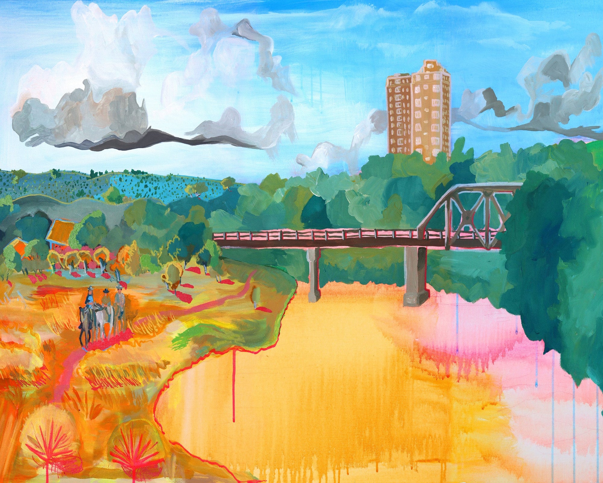 Fort Worth Art Prints — Trinity River Bridge TCU Decor and Artwork Cowboys on the Bridge | Caya Crum Art Crum Art